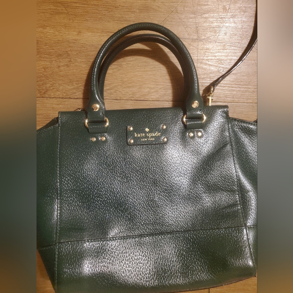 Kate Spade New York Camryn Wellesley Satchel Crossbody Green Leather Bag. - Picture 6 of 16